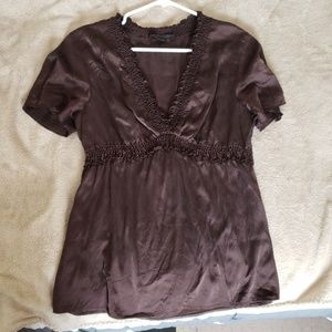 BCBGMaxAzria, brown, v-neck, blouse